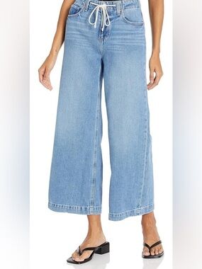 PAIGE Zoey With Tie Wide Leg Crop Jeans 28 Barcelona Distressed Drawstring NWT